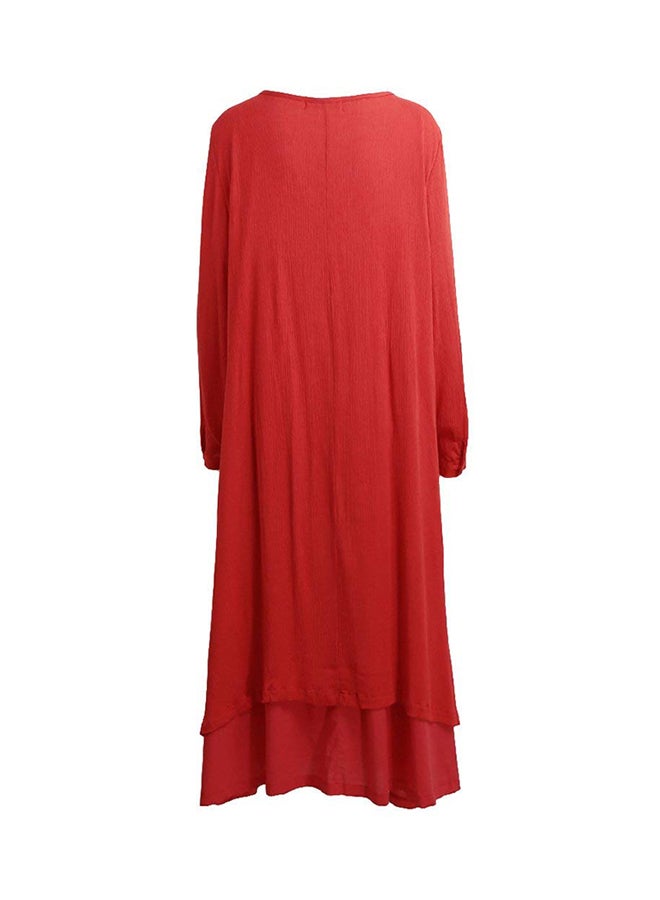 Romacci - New Fashion Solid Long Sleeves Boho Long Maxi Dress G8214R Red - Image 1
