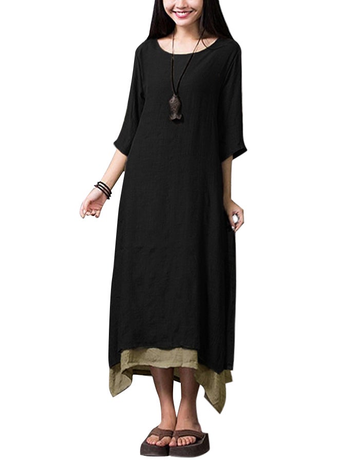 Romacci - New Vintage Split Irregular Hem Loose Boho Long Maxi Dresses G8219B Black - Image 1