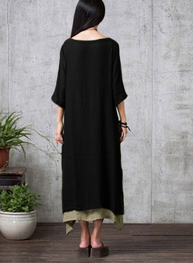 Romacci - New Vintage Split Irregular Hem Loose Boho Long Maxi Dresses G8219B Black - Image 1
