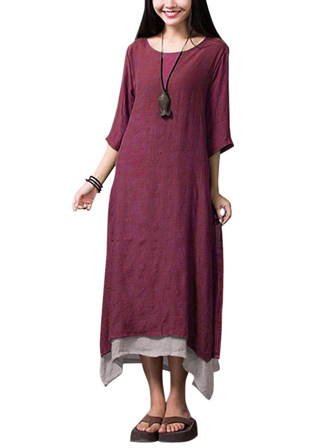Romacci New Vintage Split Irregular Hem Loose Boho Long Maxi Dresses G8219BU Burgundy - Image 1