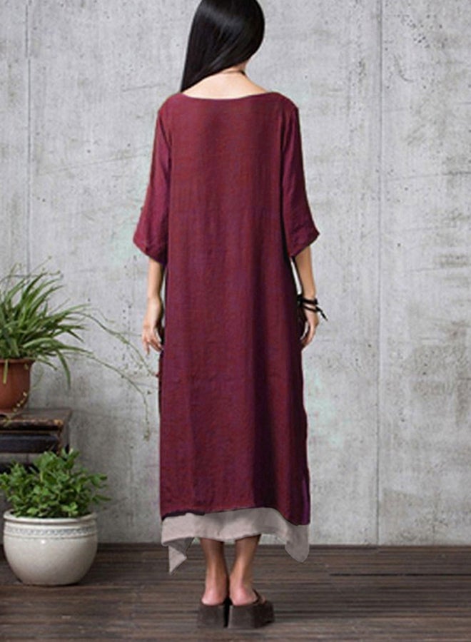 Romacci New Vintage Split Irregular Hem Loose Boho Long Maxi Dresses G8219BU Burgundy - Image 2