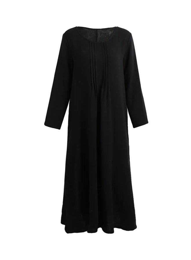 Romacci Autumn Long Sleeves Cotton Retro Boho Maxi Dress G9543B Black - Image 2