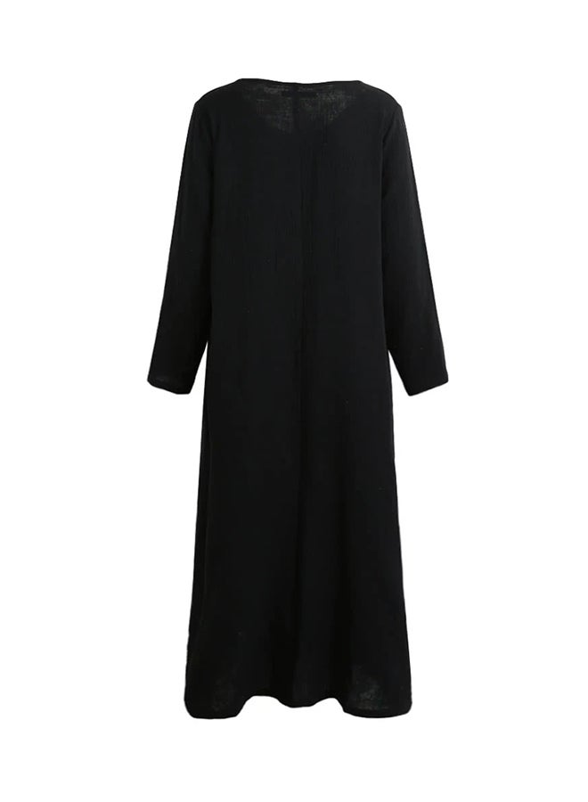 Romacci Autumn Long Sleeves Cotton Retro Boho Maxi Dress G9543B Black - Image 3