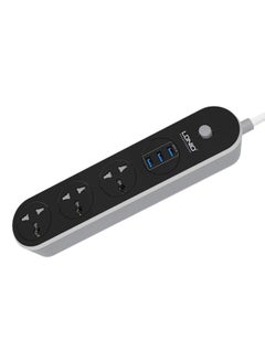 3-Sockets Surge Protector With Power Cord And USB Charging Port Black/White 1.6meter