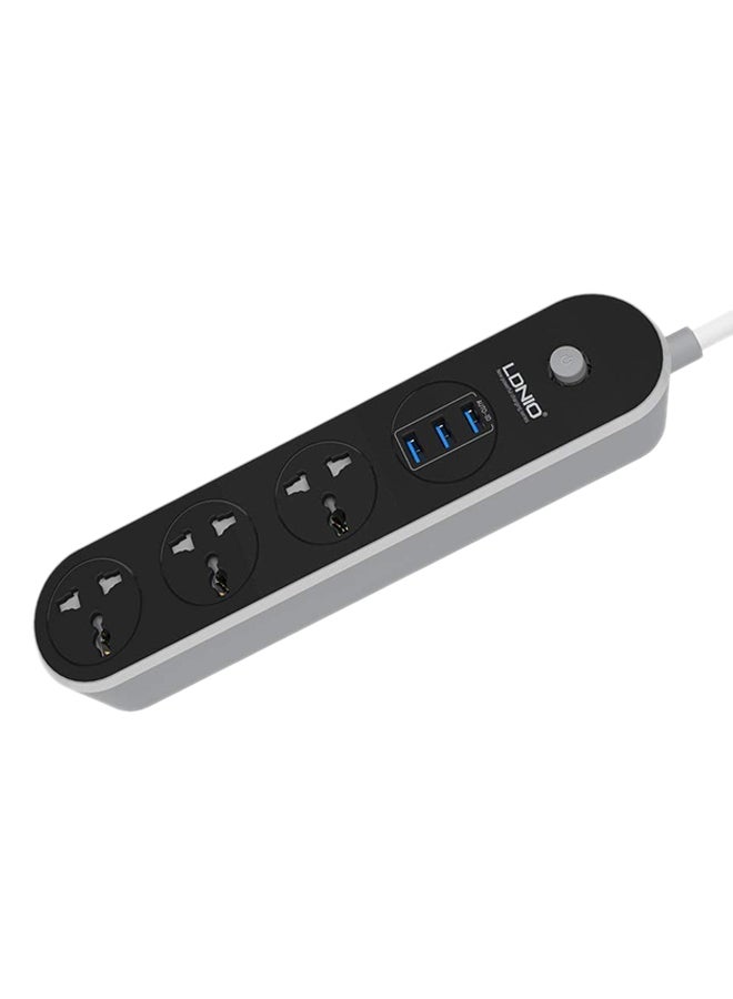 LDNIO - 3-Sockets Surge Protector With Power Cord And USB Charging Port Black/White 1.6meter - Image 1