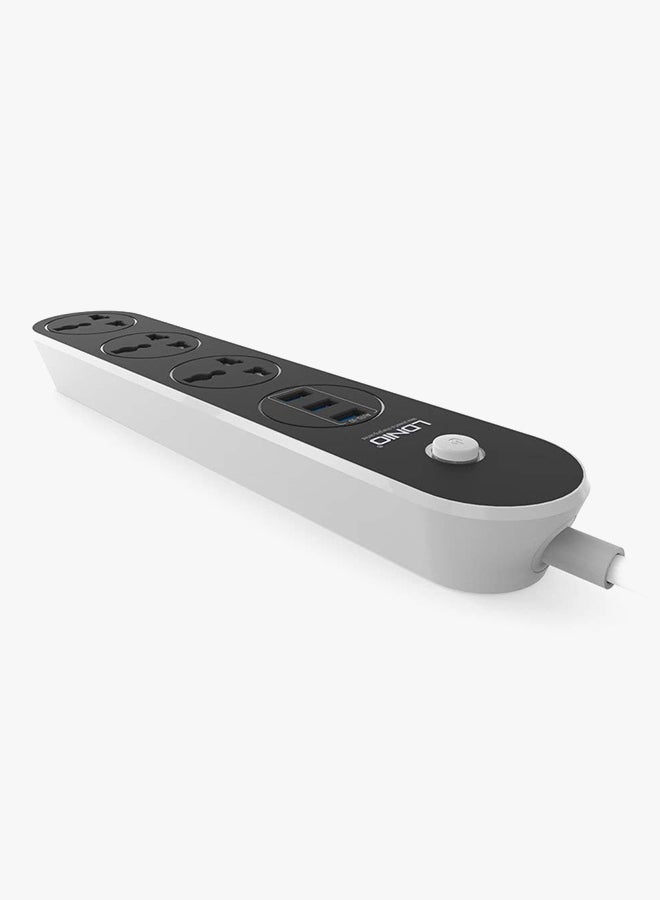 LDNIO - 3-Sockets Surge Protector With Power Cord And USB Charging Port Black/White 1.6meter - Image 1