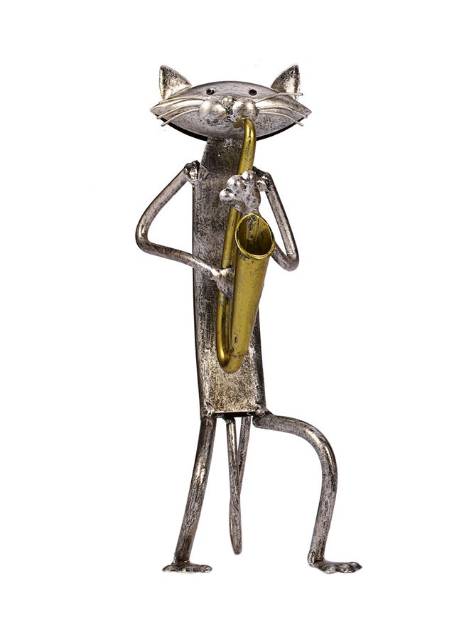 TOOARTS Metal Sculpture Of Cat Playing Saxophone Silver 300grams - Image 1