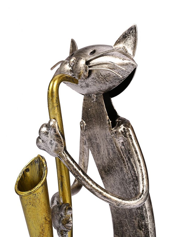 TOOARTS Metal Sculpture Of Cat Playing Saxophone Silver 300grams - Image 3