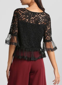 Stock Casual Lace Frill Blouse Black  - Image 2