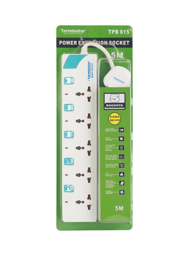 Terminator - 5-Way Extension Socket White 5meter - Image 1