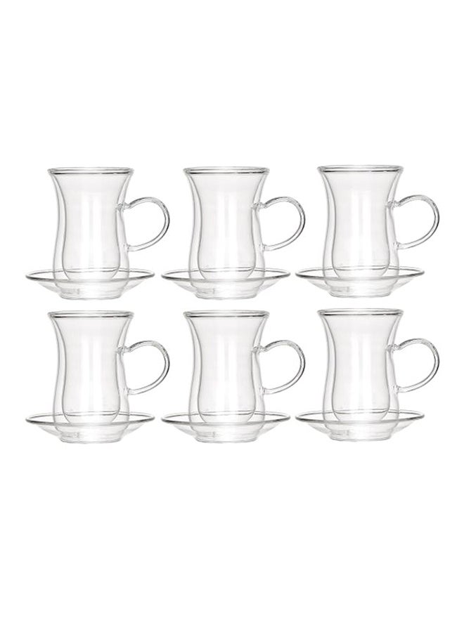 12-Piece Double Wall Tea Glass Set With Handle Clear 80ml