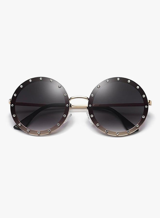 hikulity UV Protection Round Sunglasses Diamond/Gold Grey  - Image 2