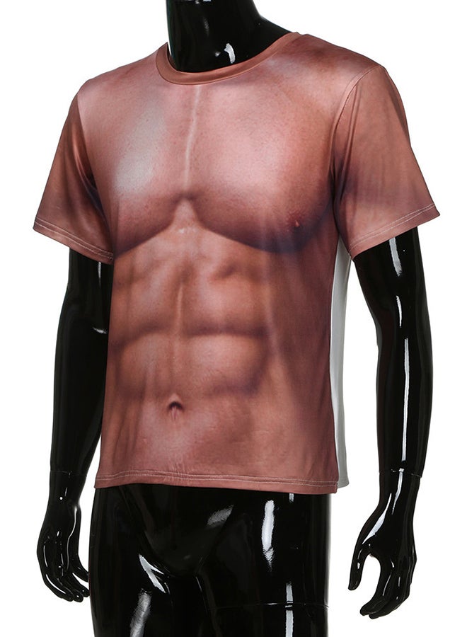 Generic - 3D Muscle Printed T-shirt Brown/White - Image 1