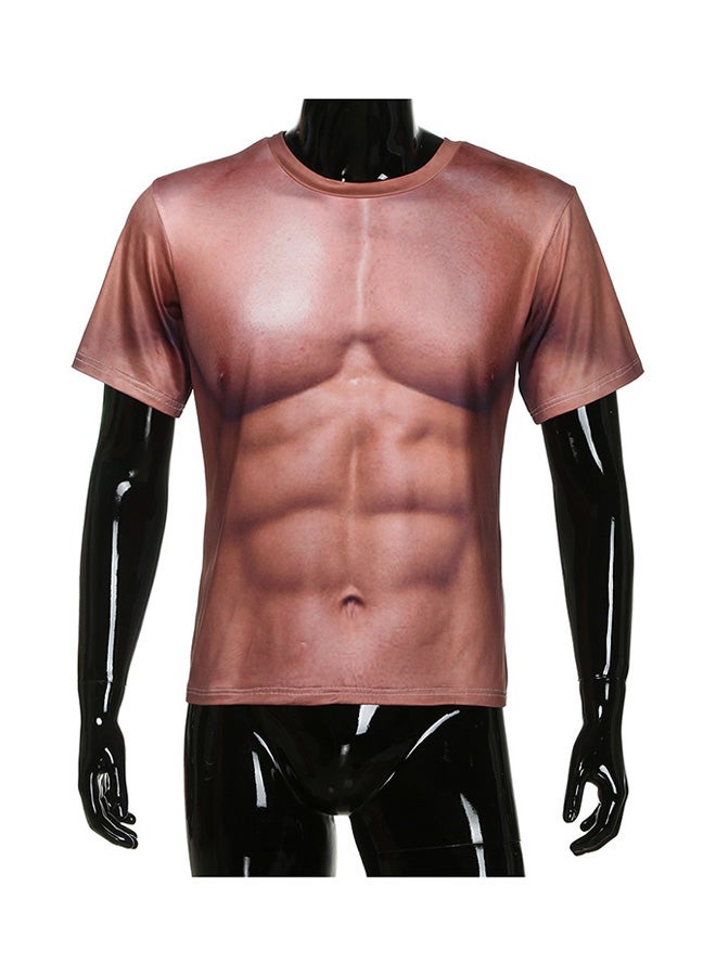 Generic - 3D Muscle Printed T-shirt Brown/White - Image 1