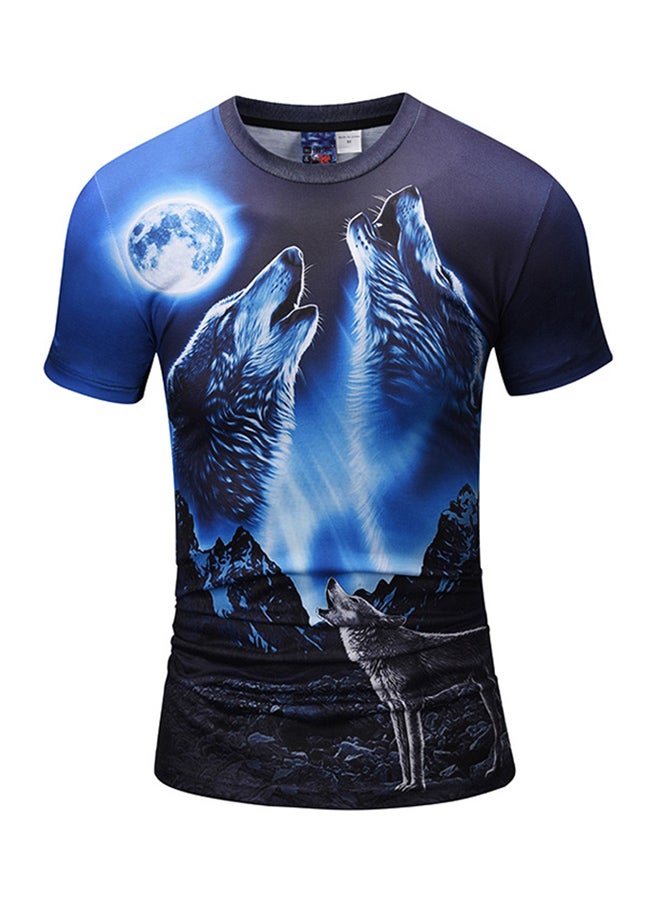 3D Wolf Printed T-shirt Dark Blue  - Image 1