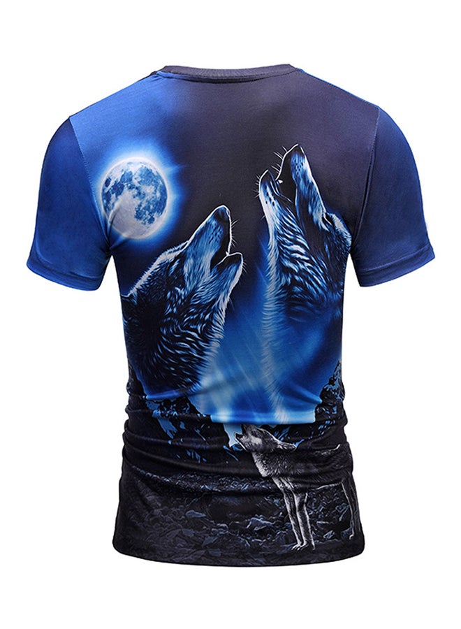 3D Wolf Printed T-shirt Dark Blue  - Image 2