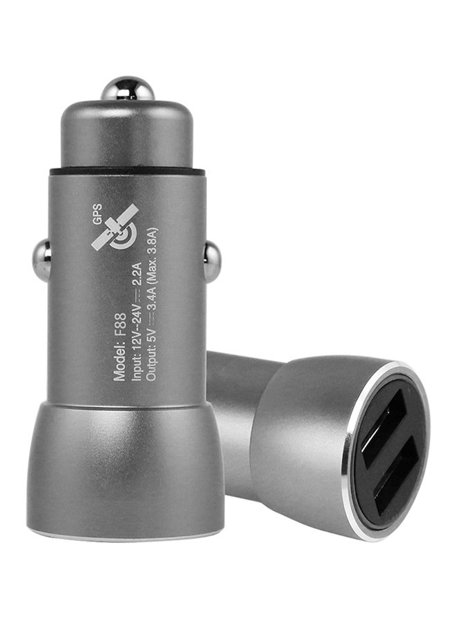 Tomtop 2-Port USB Cigarette Lighter Splitter Car Charger Metal Grey