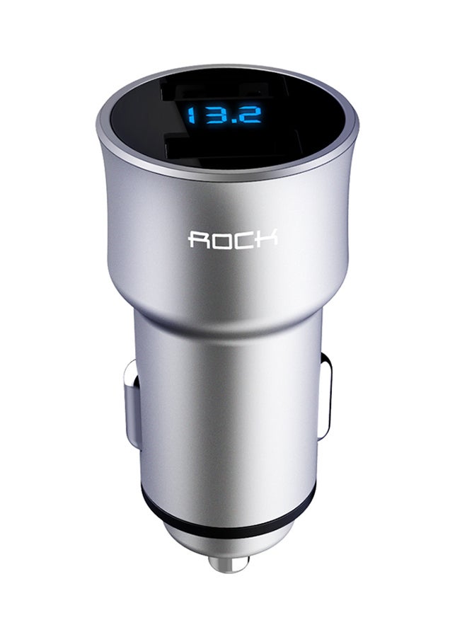 Rock Dual USB Port Car Charger Silver - Image 1