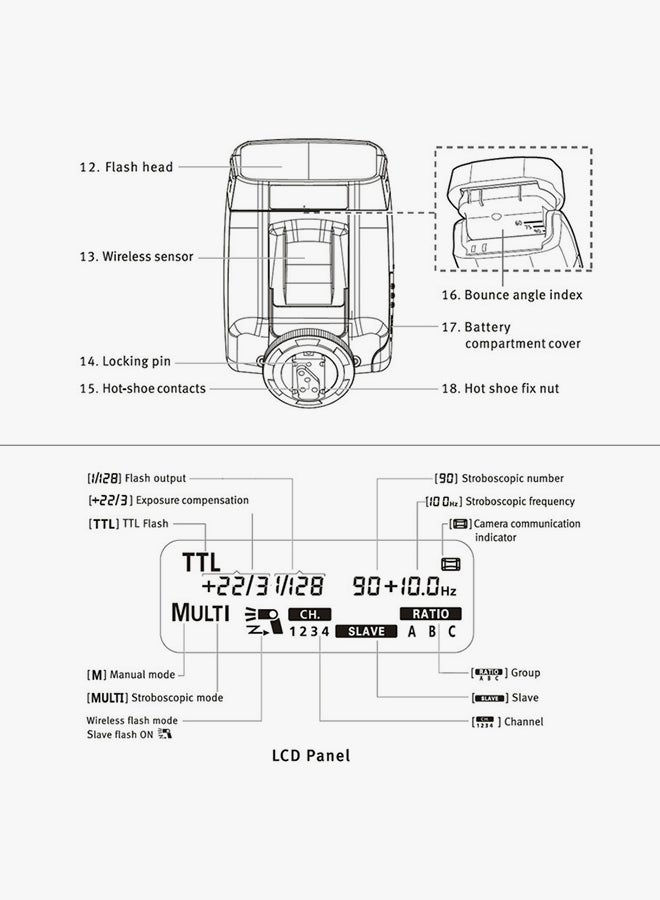 LCD E-TTL On-Camera Slave Speedlite Flash Light Black