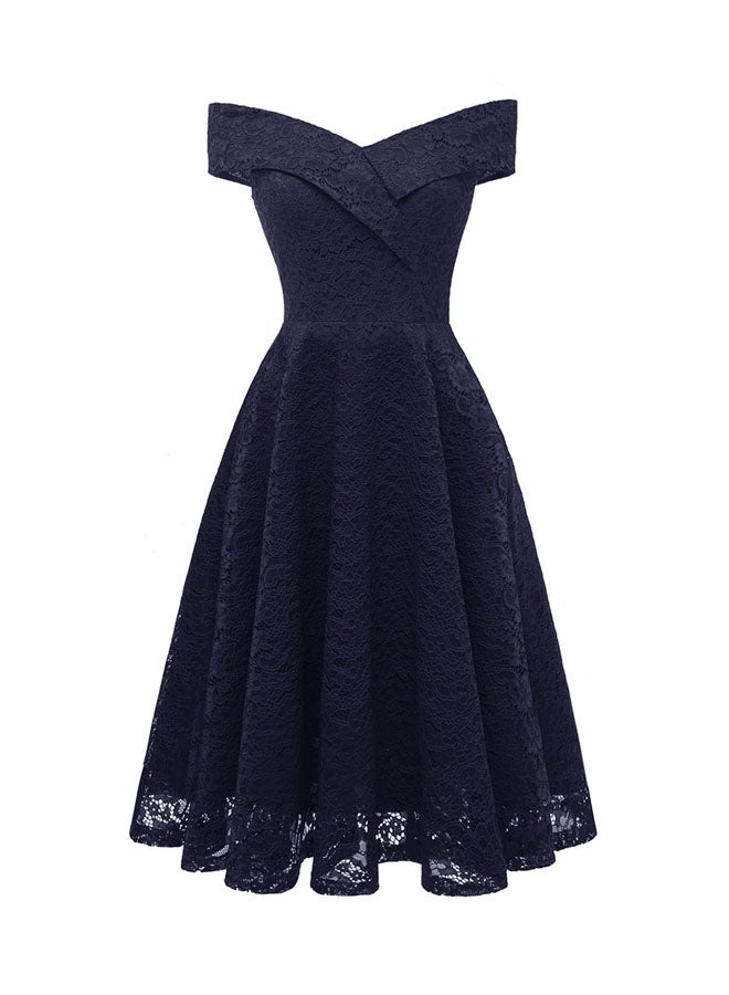 Sleeveless Lace A-Line Cocktail Dress L36134-3 Dark Blue - Image 1