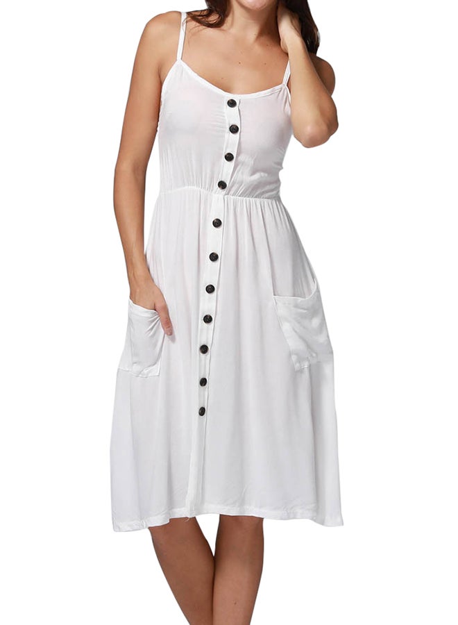 Buttons Solid Midi Dress White - Image 1