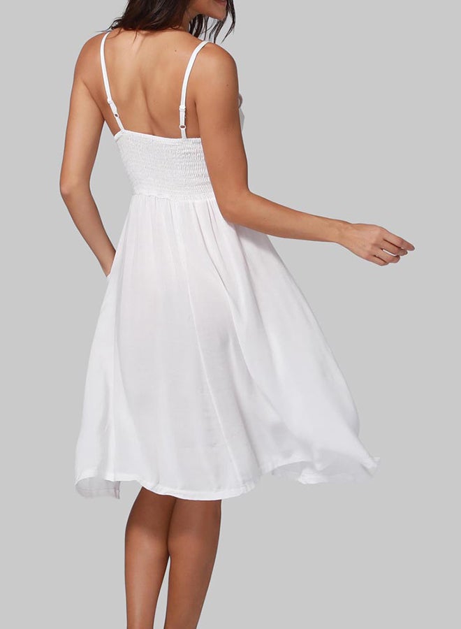 Buttons Solid Midi Dress White - Image 2