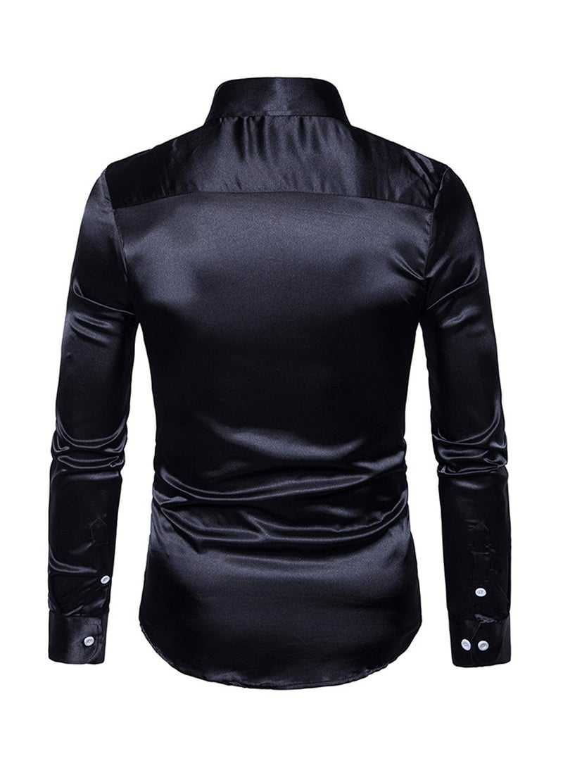 قميص كاجوال لامع بأكمام طويلة أسود - Image 2