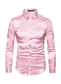 Generic Casual Glossy Long Sleeve Lapel Shirt Pink  - Image 1