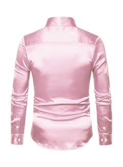 Generic Casual Glossy Long Sleeve Lapel Shirt Pink  - Image 2