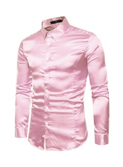 Generic Casual Glossy Long Sleeve Lapel Shirt Pink  - Image 3