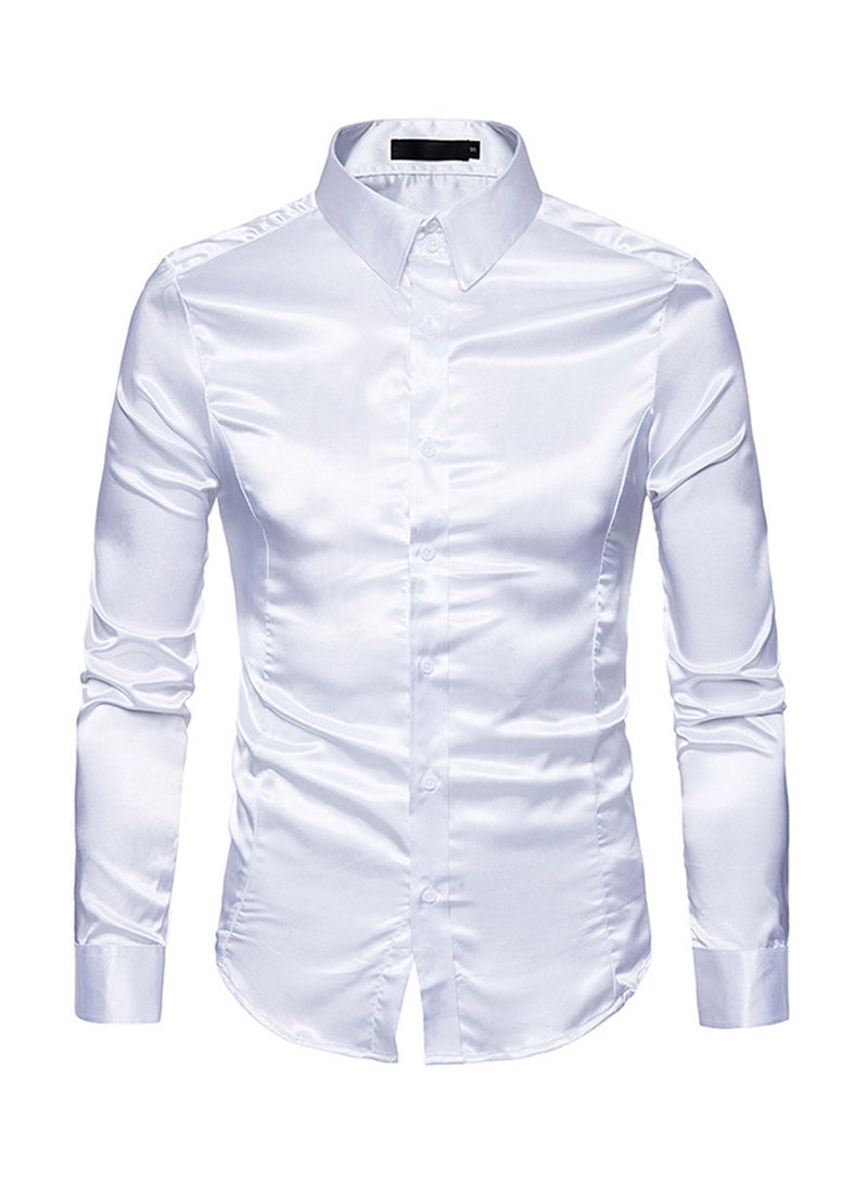 قميص كاجوال لامع بأكمام طويلة أبيض - Image 1