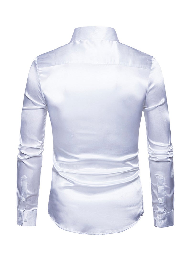 قميص كاجوال لامع بأكمام طويلة أبيض - Image 2