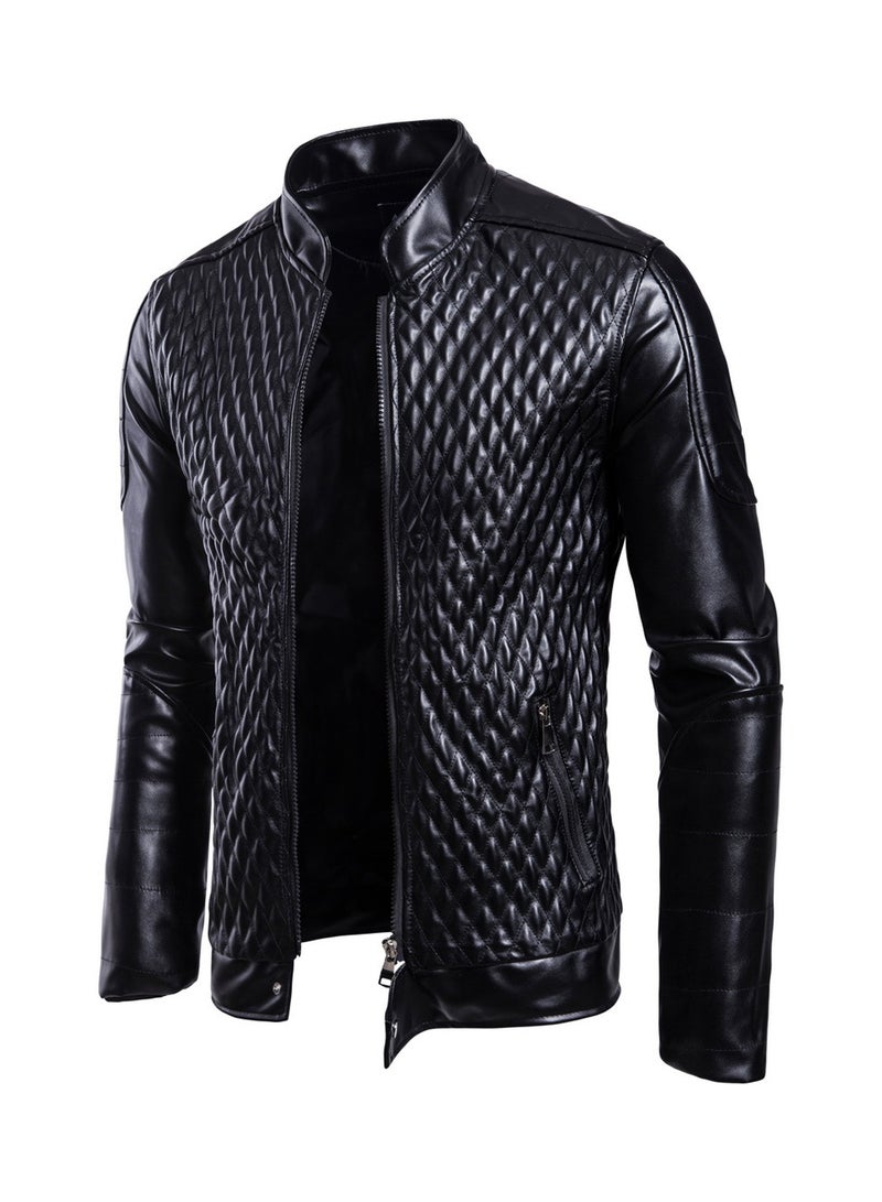Leather Diamond Jacket Black - Image 3