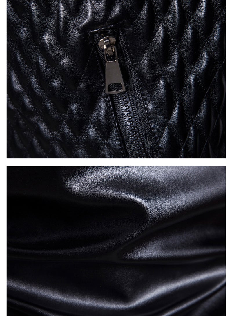 Leather Diamond Jacket Black - Image 4