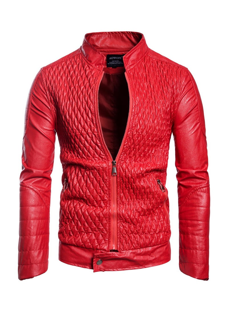 Leather Diamond Jacket Red - Image 1