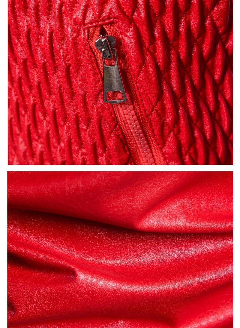 Leather Diamond Jacket Red - Image 4