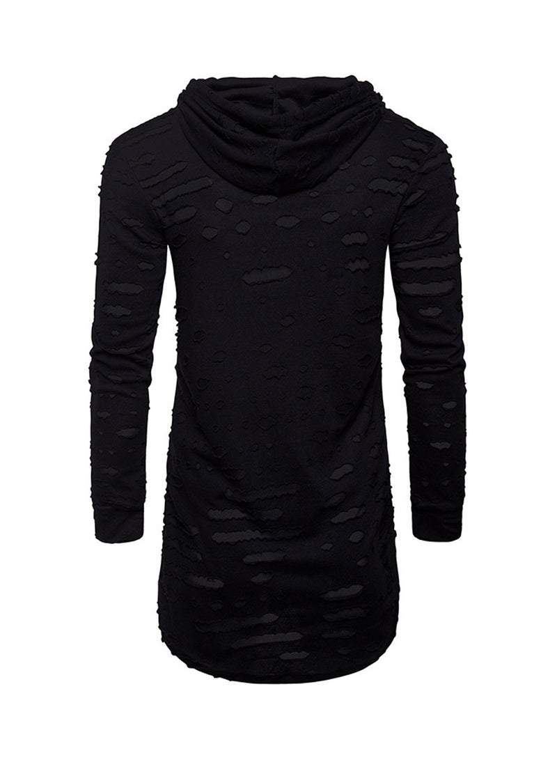 Long Sleeve Pullover Sports Hooded T-Shirt Black - Image 2