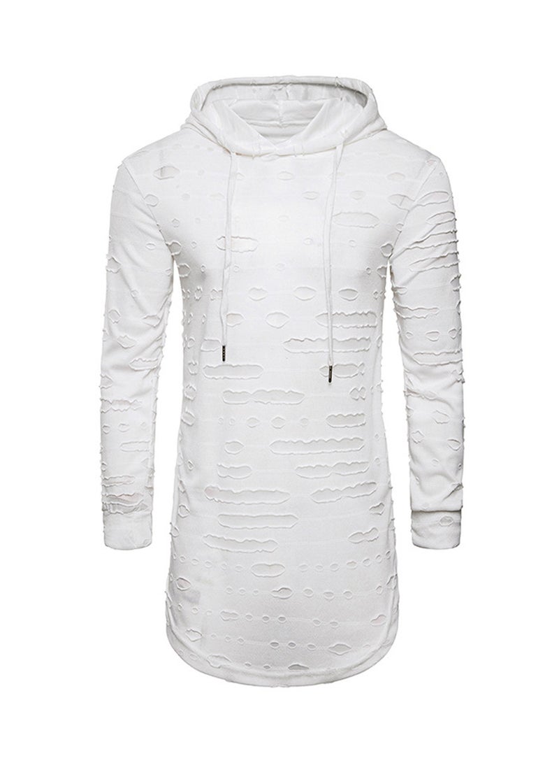 Long Sleeve Pullover Sports Hooded T-Shirt White - Image 1
