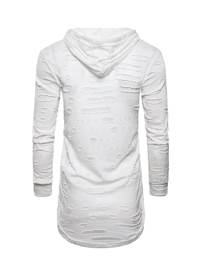 Long Sleeve Pullover Sports Hooded T-Shirt White - Image 2
