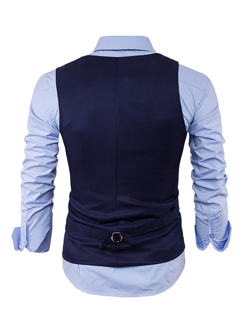 Generic - Solid Single Row Three Button Waistcoat Navy - Image 1