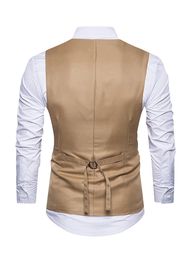 Embroidered Sleeveless Waistcoat Khaki  - Image 2