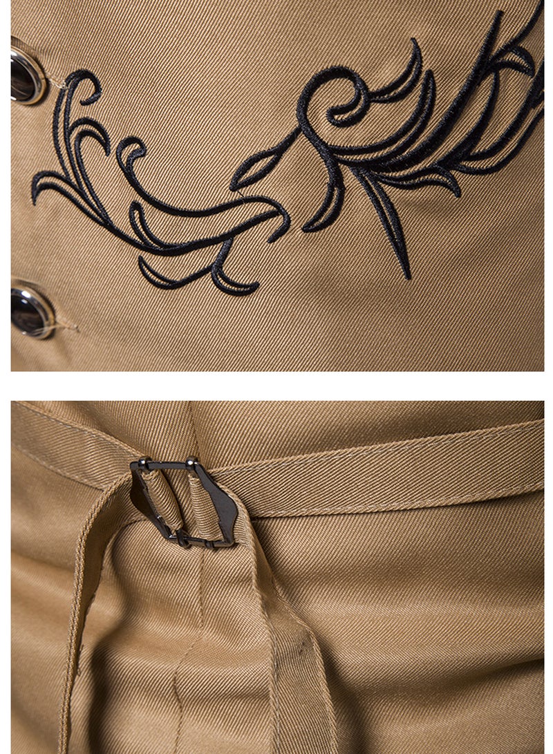 Embroidered Sleeveless Waistcoat Khaki  - Image 4