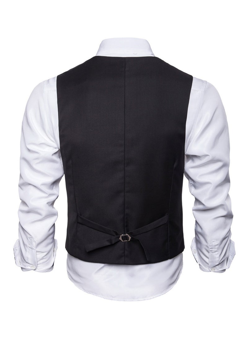 Solid Double-breasted Business Waistcoat Black  - Image 2