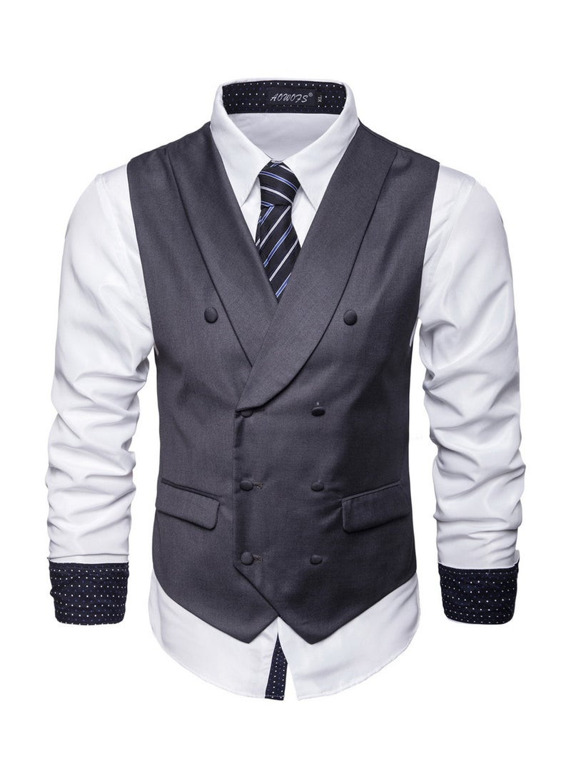 Solid Double-breasted Business Waistcoat Grey  - Image 1