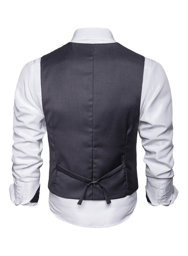 Solid Double-breasted Business Waistcoat Grey  - Image 2