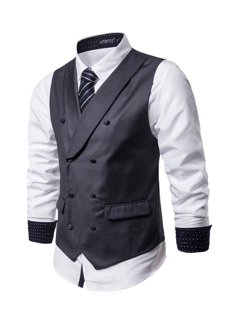 Solid Double-breasted Business Waistcoat Grey - v1534837131/N16442270V_3