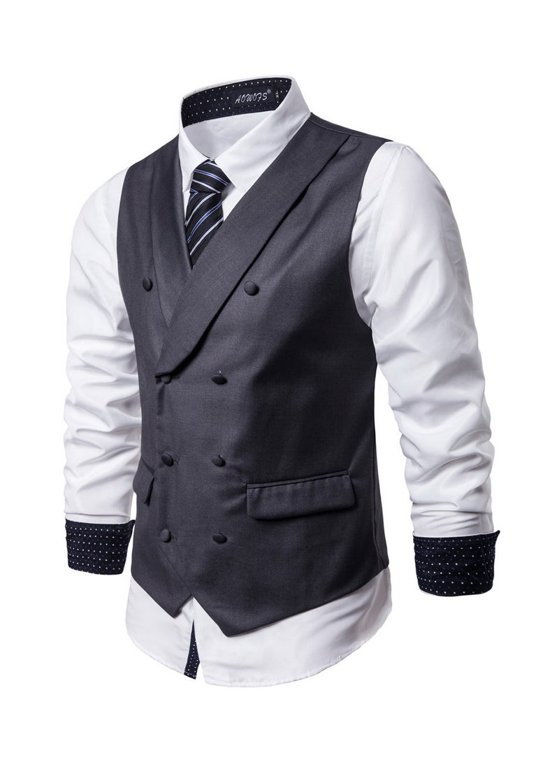 Solid Double-breasted Business Waistcoat Grey  - Image 3