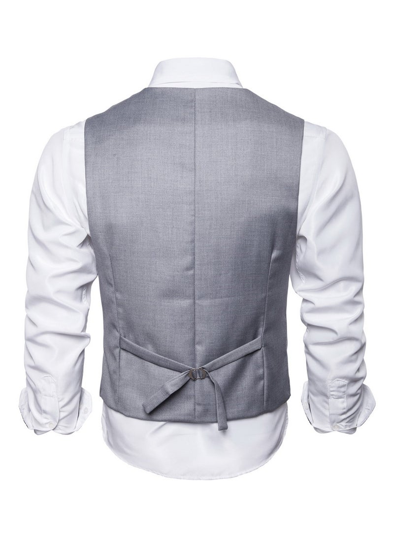 جاكيت بدلة للعمل سادة بصفي أزرار رمادي - Image 2