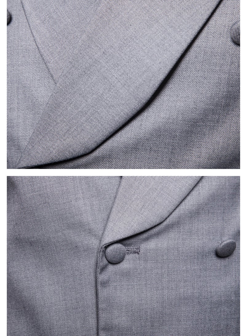 جاكيت بدلة للعمل سادة بصفي أزرار رمادي - Image 4