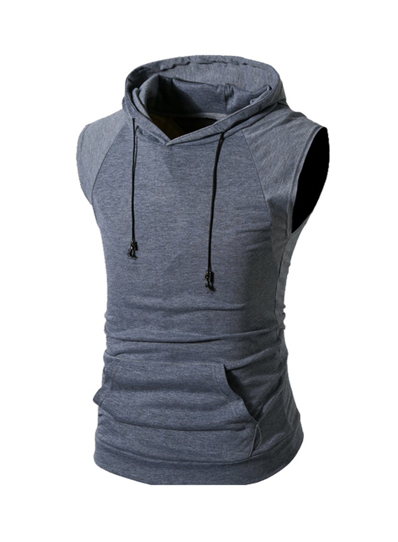 Solid Cap Sleeve Hoodie Grey  - Image 1